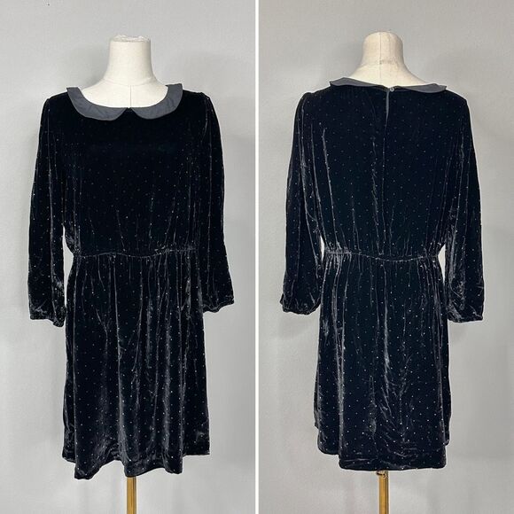 Alexa Chung X Madewell Black Velvet Dot Dress 10 NWT Twee Holidays Gothic Mod - Picture 3 of 14